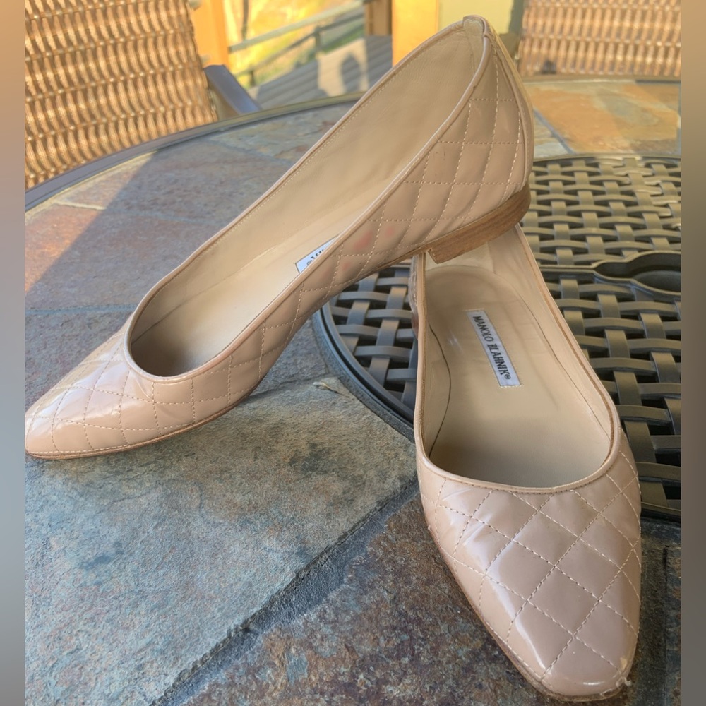 Manolo Blahnik * Beige * Quilted Patent Leather Flats